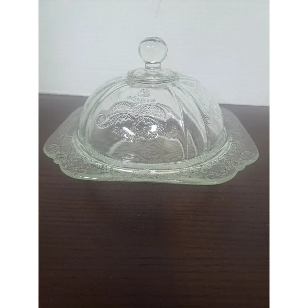 Vintage Federal Madrid Glass Butter/Cheese Dish With Etched Design